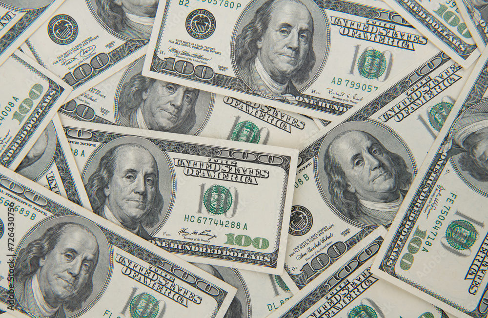 Obraz na plátně Background of 100 dollar bills
