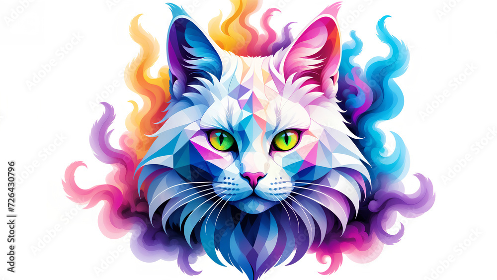 colorful smoke geometric angora cat