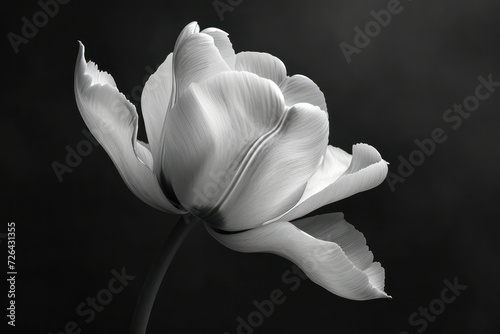 Floral Elegance: A Close-up of Blooming White Tulip on a Black Background