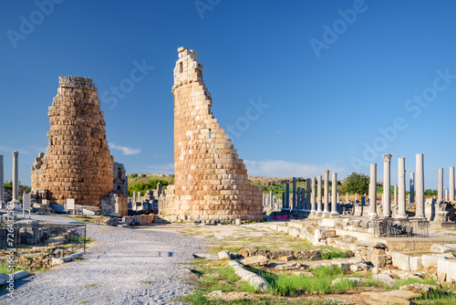 Scenic ruins of Hellenistic city gate in Perge (Perga), Turkey