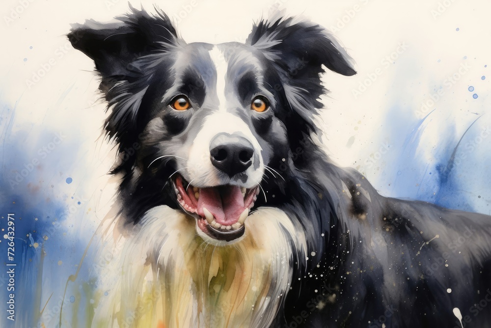 Fototapeta premium Border Collie Watercolor Painting Dog Portrait