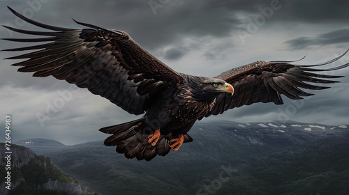 Eagle in a Flight Over Snowy Mountains - Generative AI © Zeynep