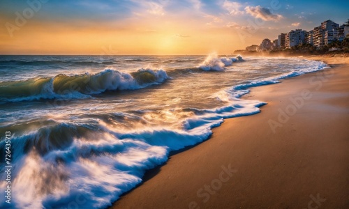 Sea sand sky concept  sunset colors clouds