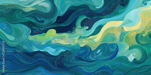 Abstract Waves of Blue and Green Hues - Generative AI