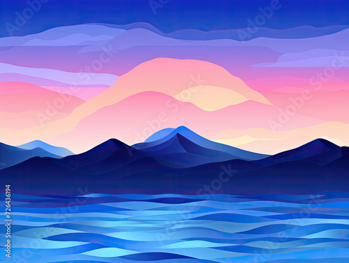 Abstract View of Vibrant Sunset Over Mountain Lake - Generative AI © Zeynep