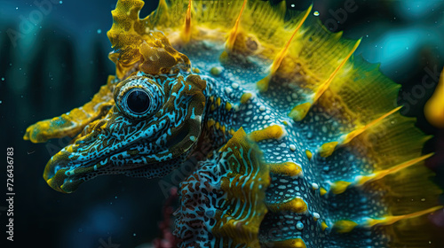 Close-up of a Colorful Seahorse - Generative AI © Zeynep