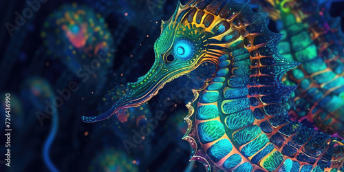 Seahorse in a Neon Shades in a Colorful Underwater World - Generative AI