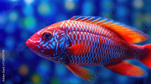 A Vibrant Red Blue Fish in Deep Blue Waters - Generative AI