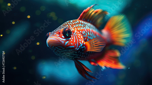 A Vibrant Orange Fish in Deep Blue Waters - Generative AI