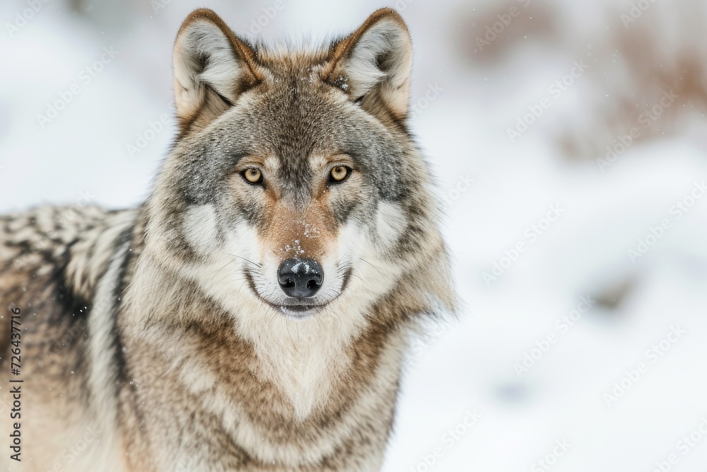 A majestic wolfdog stands strong in the wintry wilderness, embodying the fierce beauty of the untamed canis family amidst the glistening snow A majestic wolfdog stands strong in the wintry wilderness, embodying the fierce beauty of the untamed canis family amidst the glistening snow