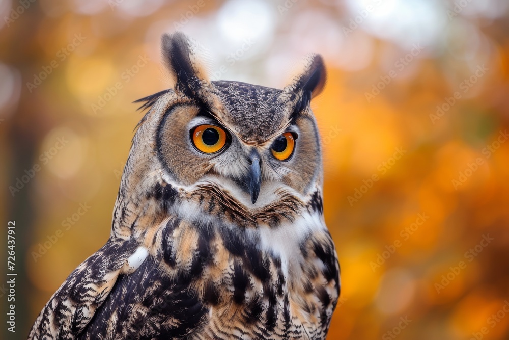 A majestic screech owl with fiery orange eyes perches on a branch, blending seamlessly into the outdoor wilderness as it observes the world with keen, wild curiosity A majestic screech owl with fiery orange eyes perches on a branch, blending seamlessly into the outdoor wilderness as it observes the world with keen, wild curiosity