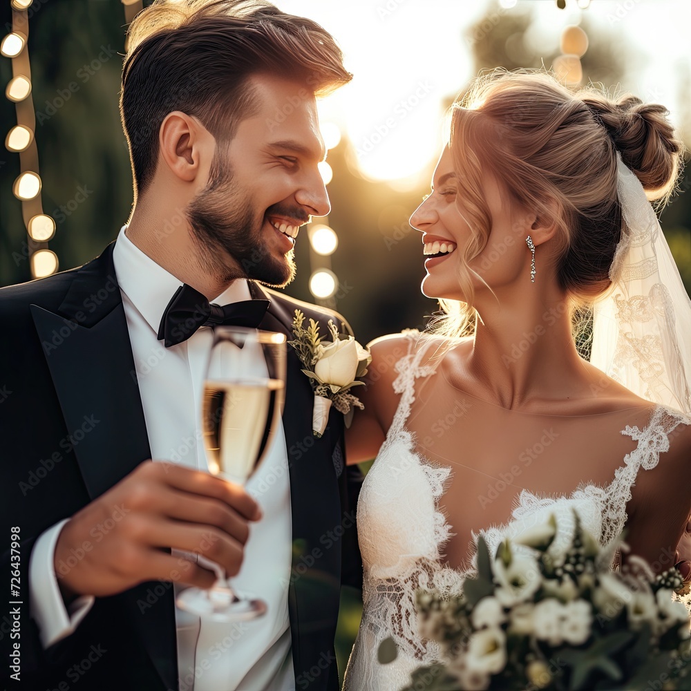 Happy wedding couple celebration, romance