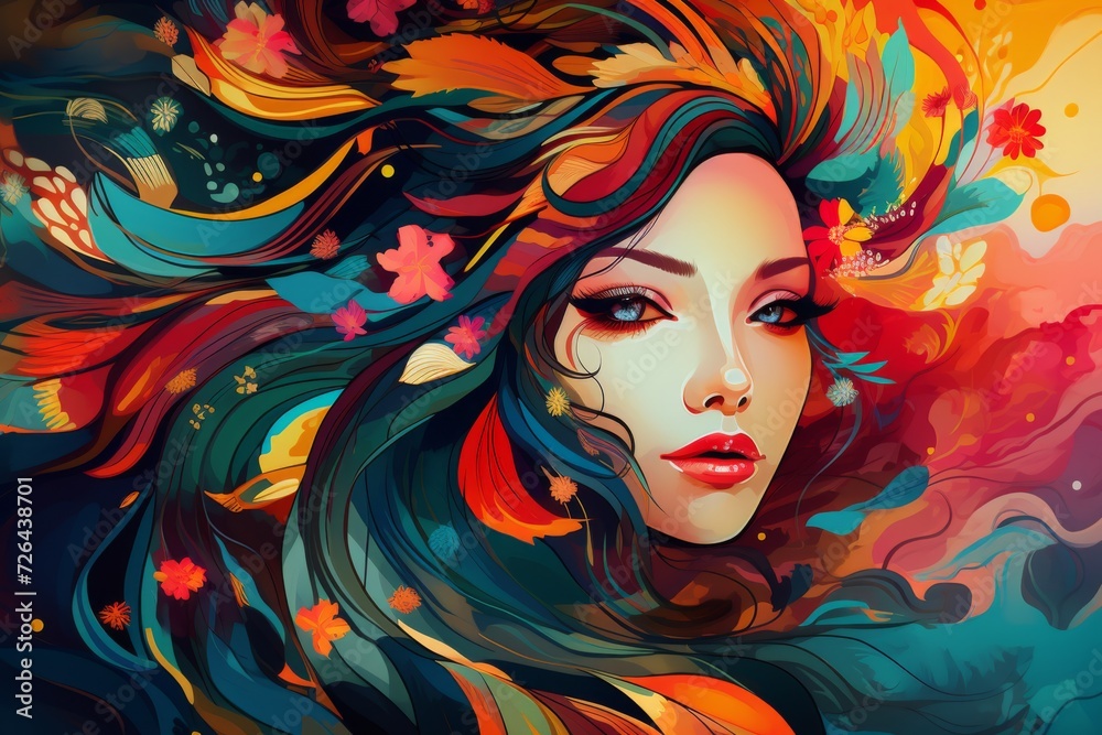 Abstract background for asian or pacific woman with background of asian and tropical colors and patterns Abstract background for asian or pacific woman with background of asian and tropical colors and patterns