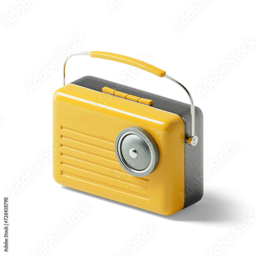 Small yellow radio to vintage-style transistors with transparent background and shadow