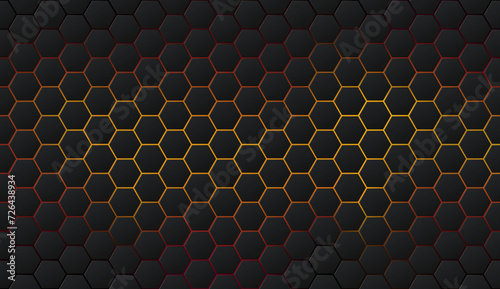 3d dark black hexagon technology background with neon light. Futuristic texture background vector illustration.