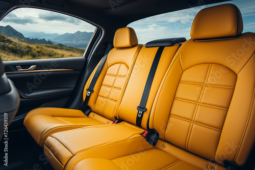 Modern luxury car interior. Leather seats. Car detailing. 3d render