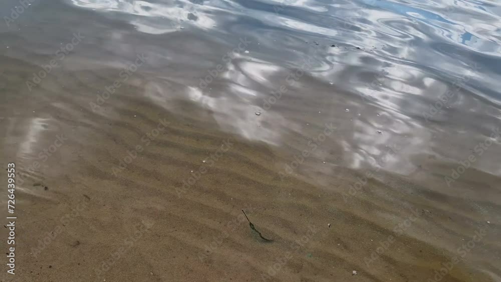 Sandy beach with waves. Recreation at the sea, river Sandy beach with waves. Recreation at the sea, river