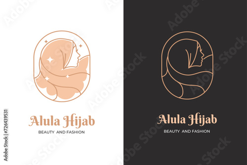 premium beauty hijab fashion logo design template in linear style