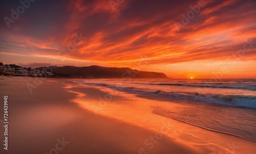 Beautiful tropical sunset scenery White sand, sea view with horizon, colorful twilight sky, calmness and relaxation.