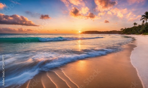 Beautiful tropical sunset scenery White sand  sea view with horizon  colorful twilight sky  calmness and relaxation.