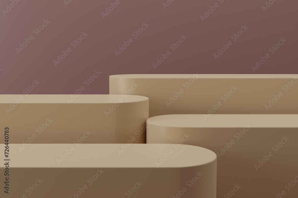 3D Rendering _ cylindrical long Podiums set in Beige color, Beige Themed lighting and background 3D Rendering _ cylindrical long Podiums set in Beige color, Beige Themed lighting and background