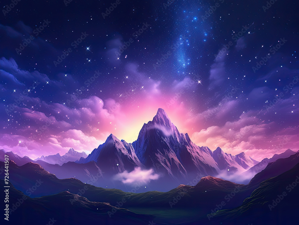 Majestic Mountain Peaks Under Starry Night Sky - Generative AI