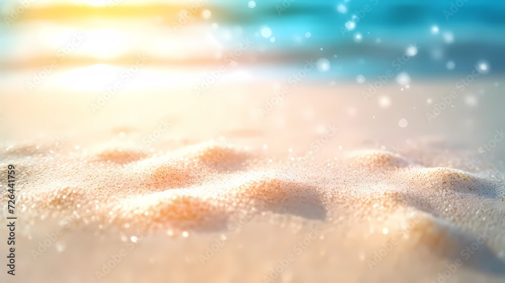 Sandy beach with light blue transparent water waves and sunlight, tranquil aerial beach scene Sandy beach with light blue transparent water waves and sunlight, tranquil aerial beach scene