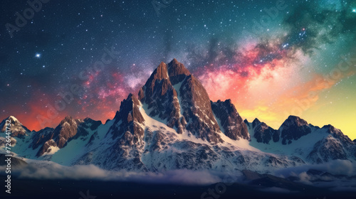 Majestic Mountain Peaks Under Cosmic Skies - Generative AI © Zeynep