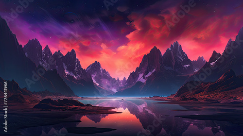 Starlit Sky and Mountain Range Reflected in the Lake - Generative AI