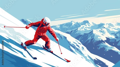 A man riding skis down a snow covered slope. Perfect for winter sports and outdoor activities