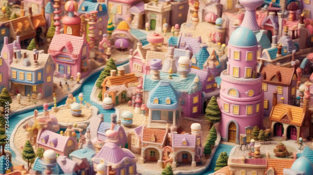 Naklejka premium Colorful Miniature Toy Town - Generative AI