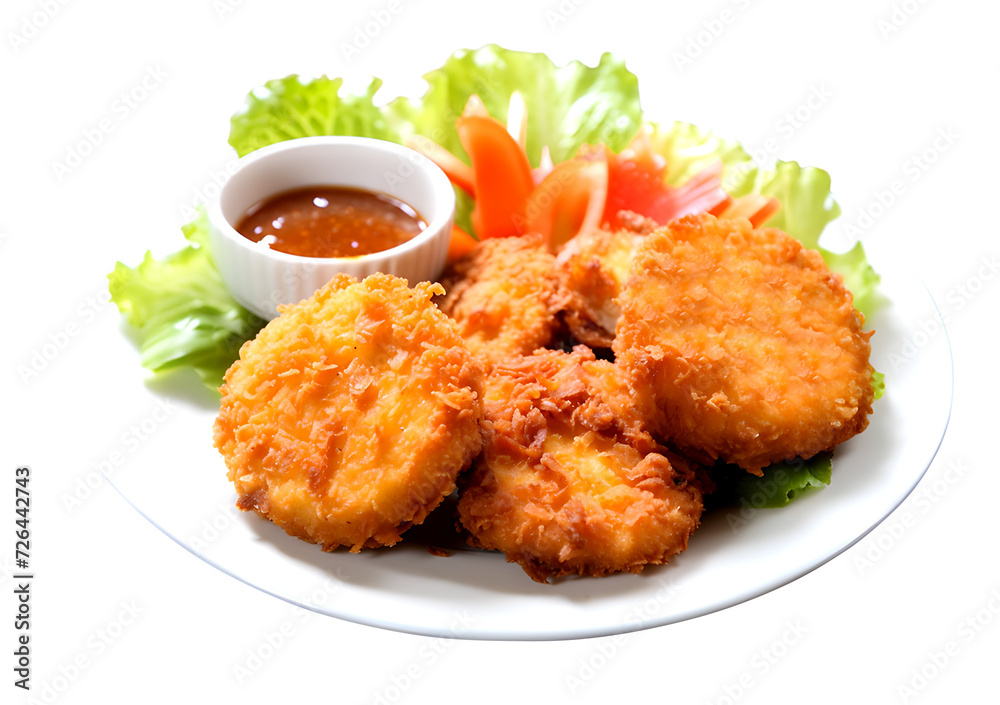 shrimp cakes, Deep fried, Delicious thai food and dipping sauce, PNG file, isolated background. shrimp cakes, Deep fried, Delicious thai food and dipping sauce, PNG file, isolated background.