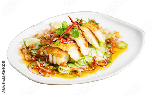 fried fish with spicy salad, Delicious thai food, Tasty asian food, PNG file, isolated background.