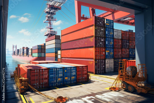 Container terminal for loading and unloading of bulk cargo by ship cranes and grabs.