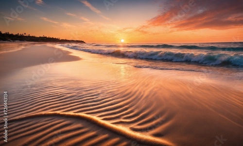 Sunset on the beach. Paradise beach. Tropical paradise, white sand, beach,