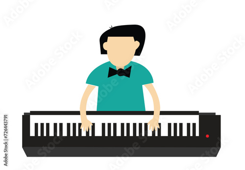 A Person on a keyboard playing. Editable Clip Art.