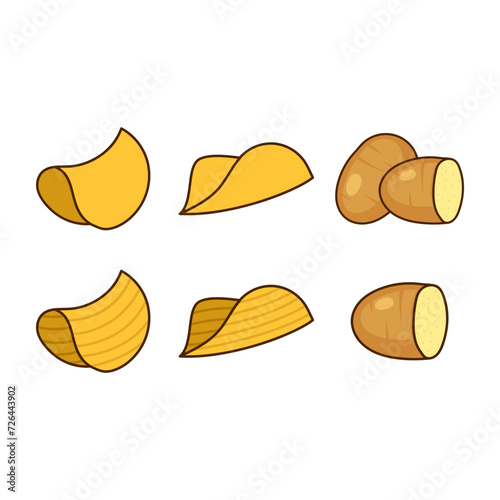 Icon set of Potato chips, Food and Snack logo with Simple Potato