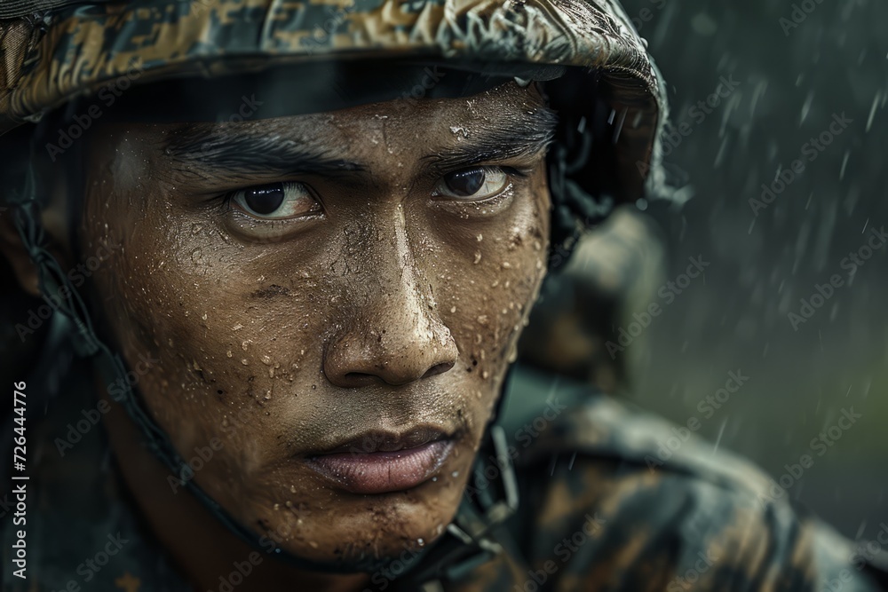 Modern soldier of Indonesia close up. Indonesia soldier. realistic detailed photography texture Modern soldier of Indonesia close up. Indonesia soldier. realistic detailed photography texture