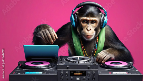 stylish and cool monkey playing DJ