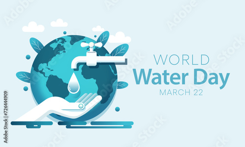 World Water day is observed every year on March 22, highlights the importance of freshwater. The day is used to advocate for the sustainable management of freshwater resources. Vector illustration.