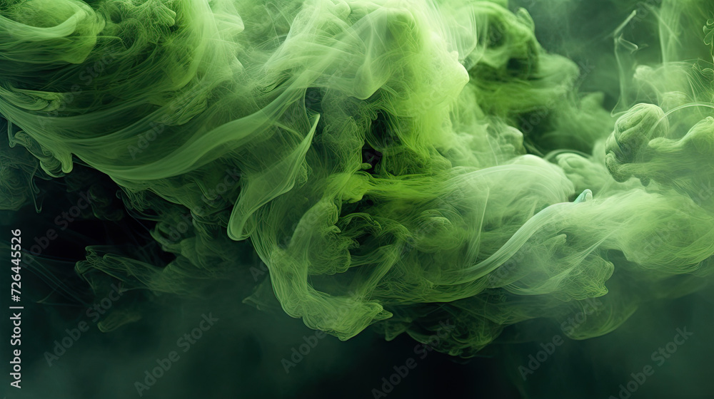 Wispy Green Smoke Flowing on Black Background - Generative AI
