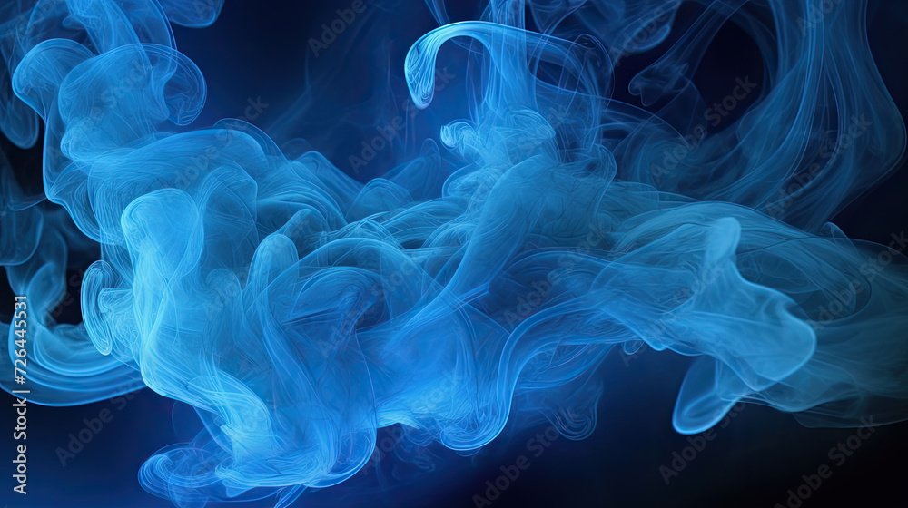 Fototapeta premium Wispy Blue Smoke Flowing on Black Background - Generative AI