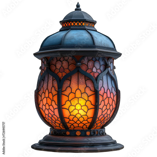 Isolated Ramadan Kareem lantern, bright Arabic lamp, signifies the spirit of the Muslim holiday, participating in the solemnity of Islamic fasting