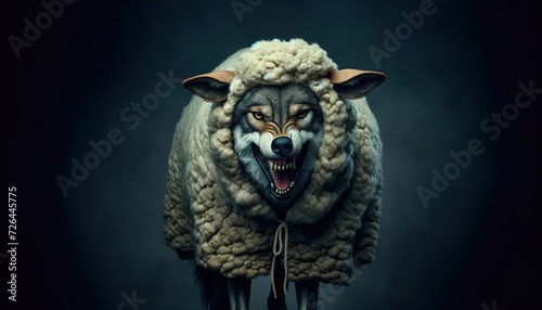 A wolf in sheep's clothing is an idiom from Jesus's Sermon on the Mount as narrated in the Gospel of Matthew. It warns against individuals who play a duplicitous role photo