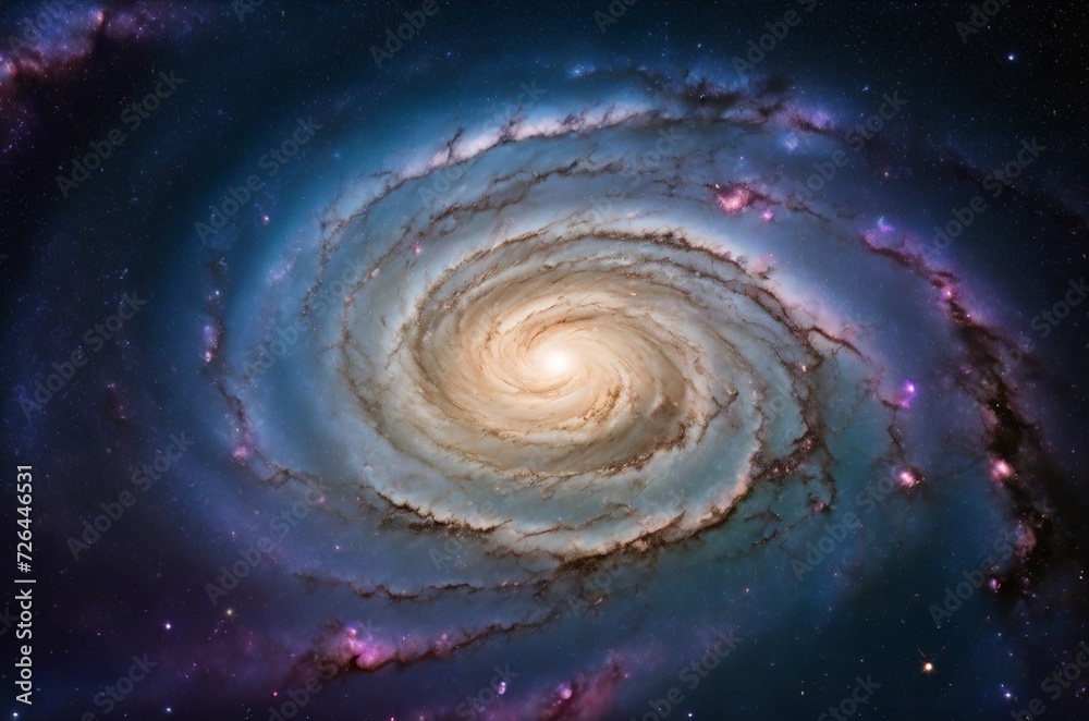 A view from space to a spiral galaxy and stars. Cosmos, galaxy, the Milky Way. Milky way galaxy with stars and space dust in the universe. AI generated