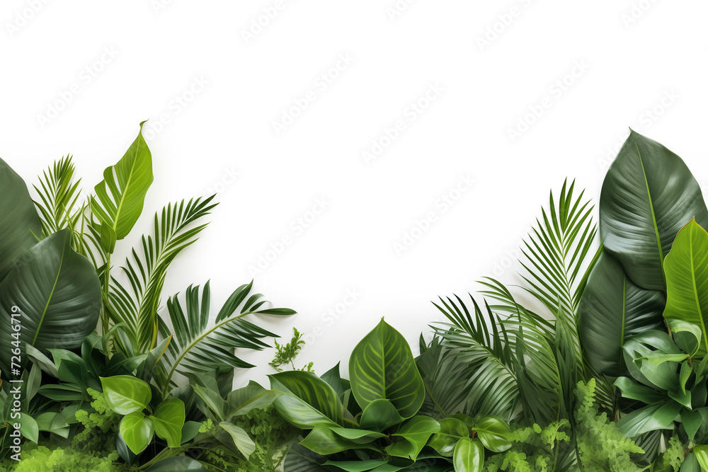 Tropical Green Leaves and Plants, Bottom Border Isolated on White Background Tropical Green Leaves and Plants, Bottom Border Isolated on White Background