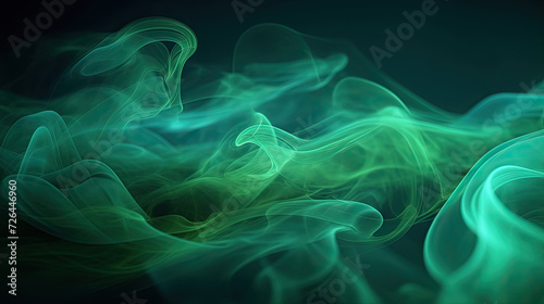 Wispy Dark Green Smoke Flowing on Black Background - Generative AI