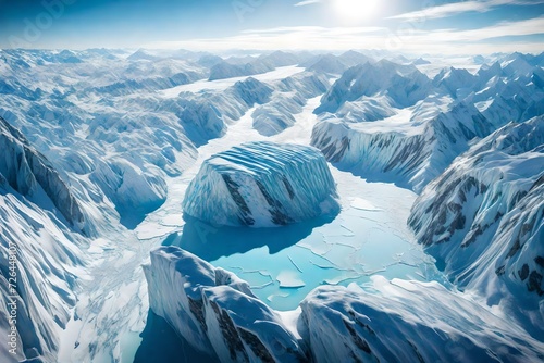 A bird's-eye view of a glacier's vast expanse, a frozen world in motion. photo