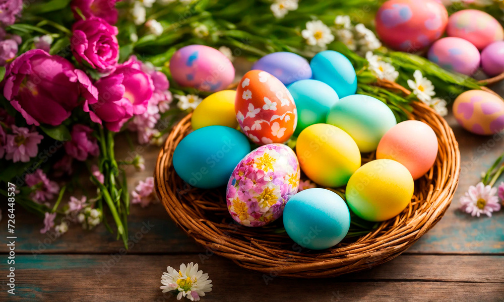 Beautiful Easter eggs for the holiday. Selective focus.
