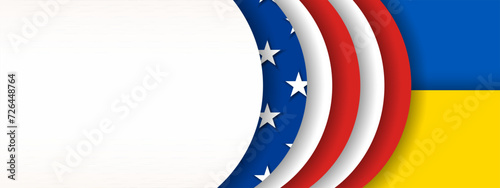 Ukraine UA and USA united States American  flags papercut style background, web, banner, wallpaper for text. Cooperation, partnership  patriotic template presentations, conferences